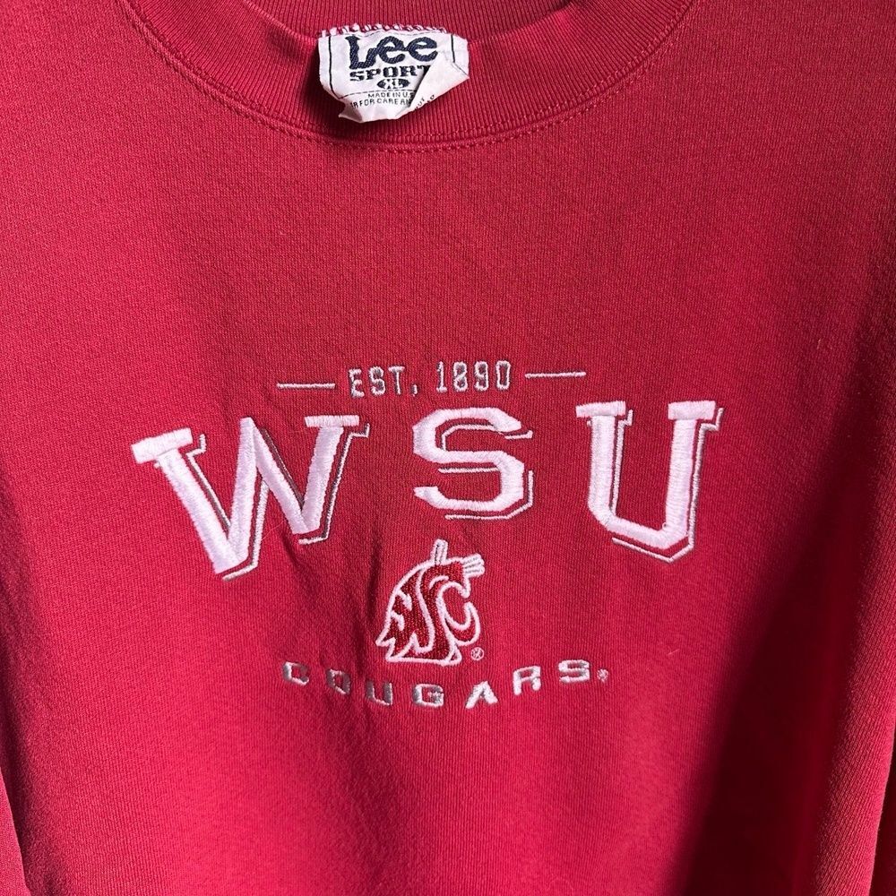 Lee Sport Vintage 90s WSU Cougars XL Crewneck Sweatshirt Made In USA Cut Hem - Picture 2 of 7